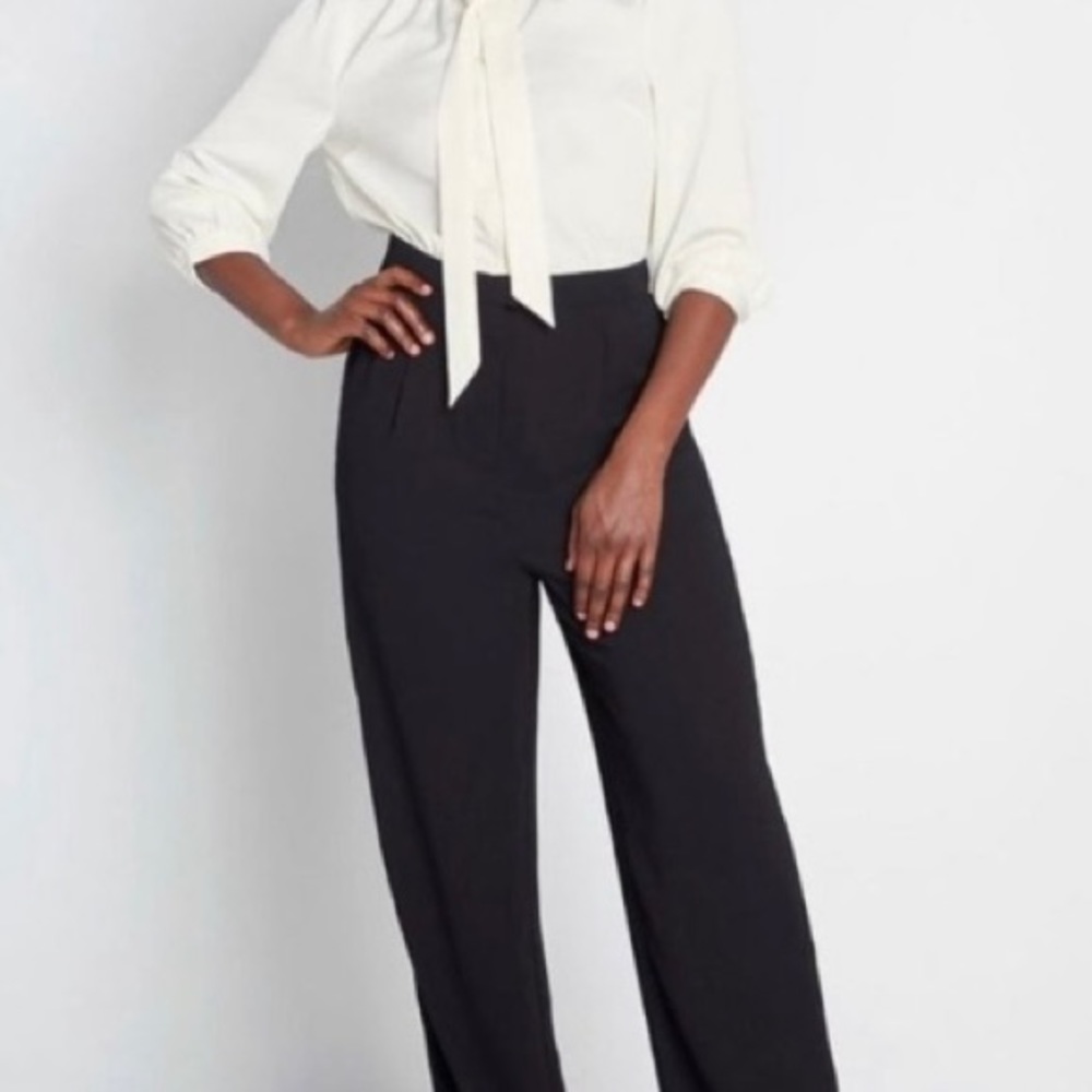 ModCloth Pretty Polished Twofer White & Black Jumpsuit